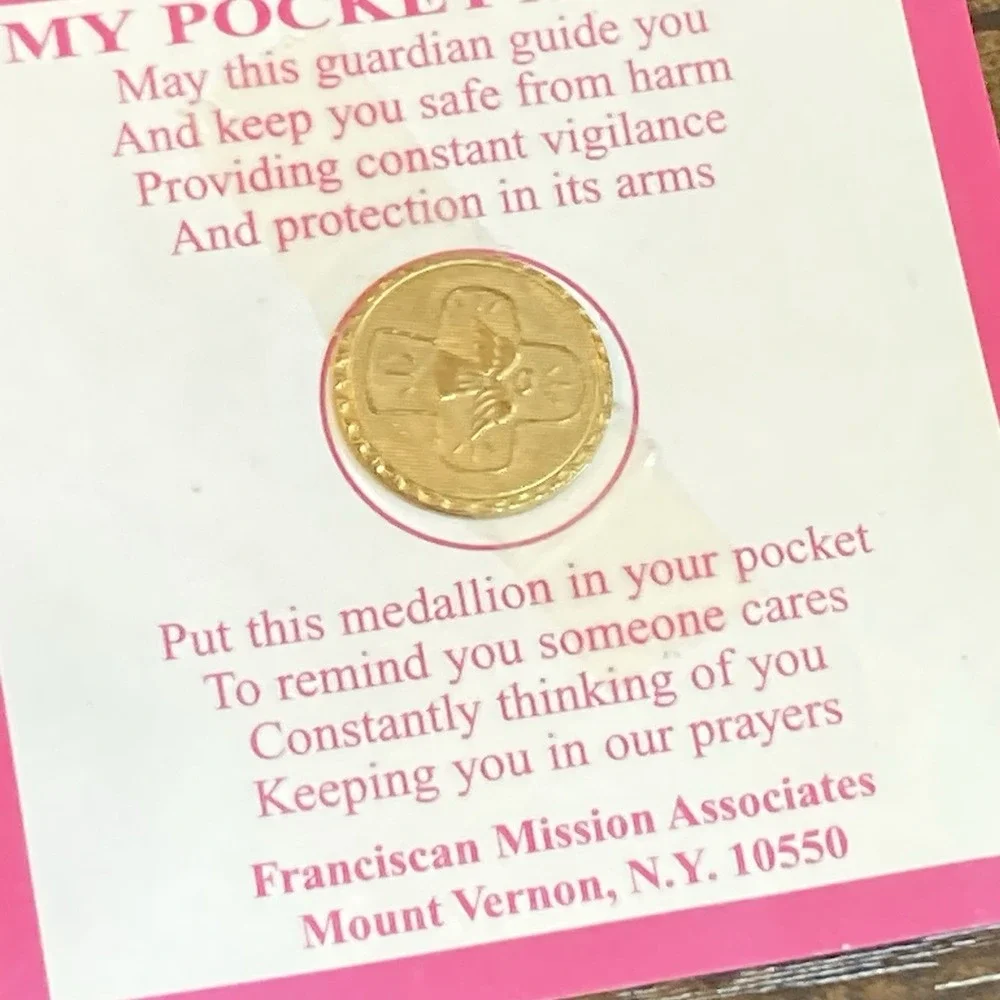 My Pocket Angel Medallion Coin Franciscan Mission Associates Vtg Catholic Medal